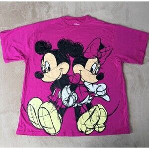 DISNEY MICKEY + MINNIE Hot Pink Cotton Tee Shirt Size XS Oversized